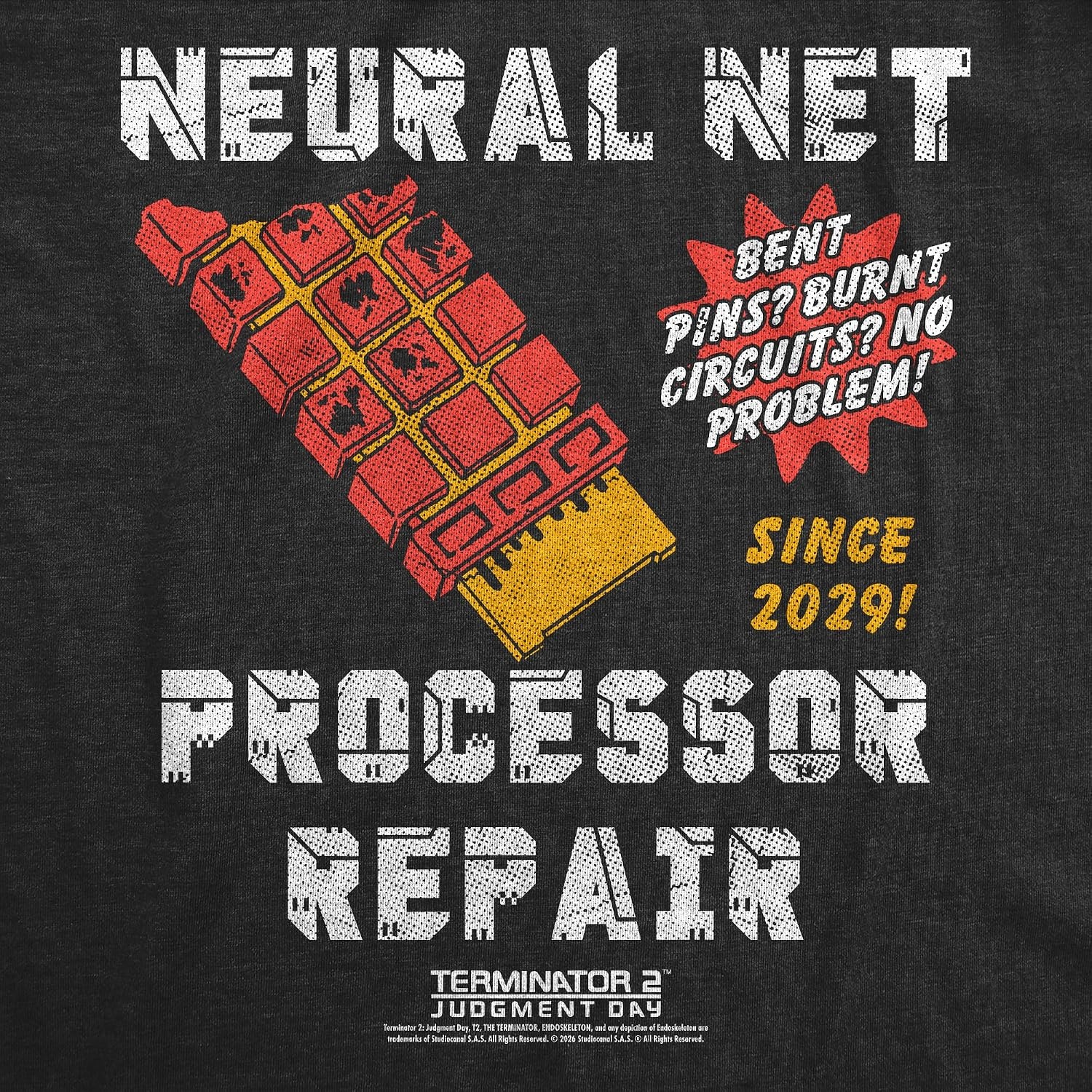 image:imageWomens Terminator 2 Judgement Day Tm T Shirts Retro Movie TeesHeather Black Neural Net Processor Repair