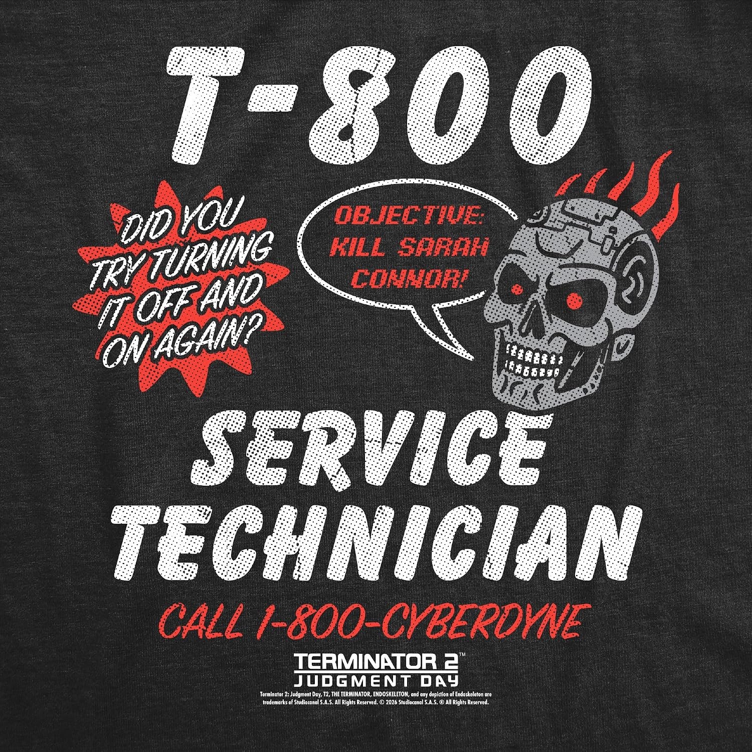 image:imageWomens Terminator 2 Judgement Day Tm T Shirts Retro Movie TeesHeather Black T800 Service Tech