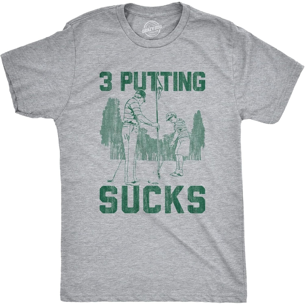 image:imageMens 3 Putting Sucks T Shirt Funny Golf Putt Joke Gift Tee Funny T Shirts Dad Joke Apparel for Men Cool Golf Short Sleeve Soft Cotton Blend Novelty Tees for GuysLight Heather Grey