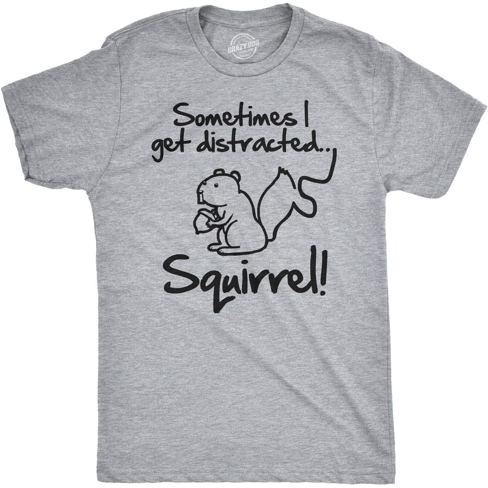 image:imageMens Funny Animal Shirts Crazy Polar Bear Goat Flip Squirrel Hunter and Crow Animal Graphic Tees Funny T Shirts Graphic Apparel for Men Cool Political Short Sleeve Soft Cotton Blend Novelty Tees for GuysLight Heather Grey Distracted Squirrel