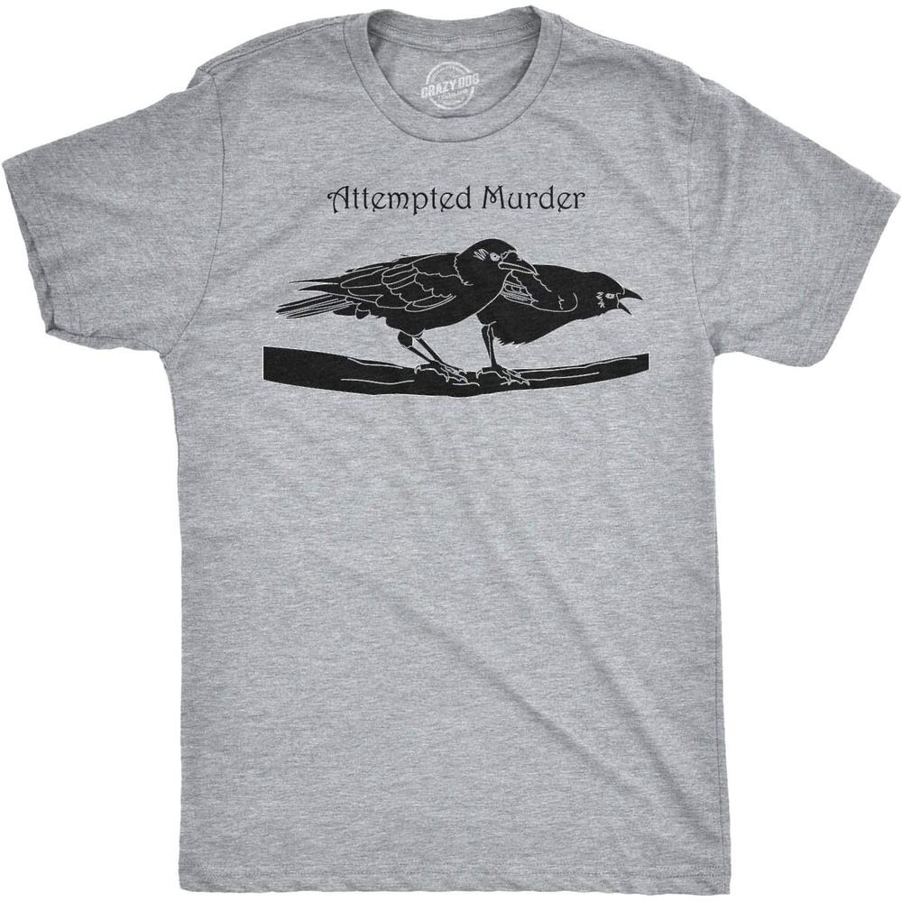 image:imageMens Funny Animal Shirts Crazy Polar Bear Goat Flip Squirrel Hunter and Crow Animal Graphic Tees Funny T Shirts Graphic Apparel for Men Cool Political Short Sleeve Soft Cotton Blend Novelty Tees for GuysLight Heather Grey Attempted Murder