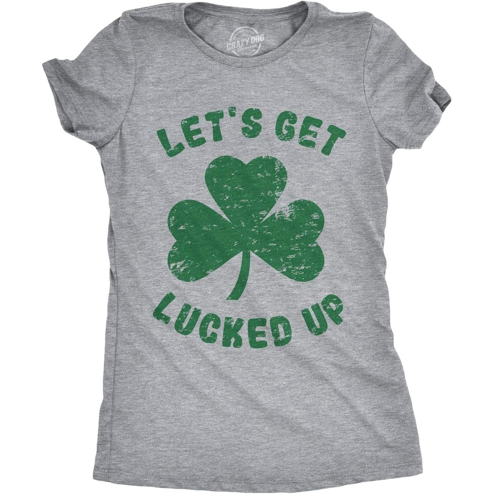 image:imageWomens Lets Get Lucked Up T Shirt Funny Lucky Drinking Tee Funny T Shirts Saint Patricks Day Tops for Women Cool Drinking Top Soft Cotton Blend Womens Novelty TeesLight Heather Grey