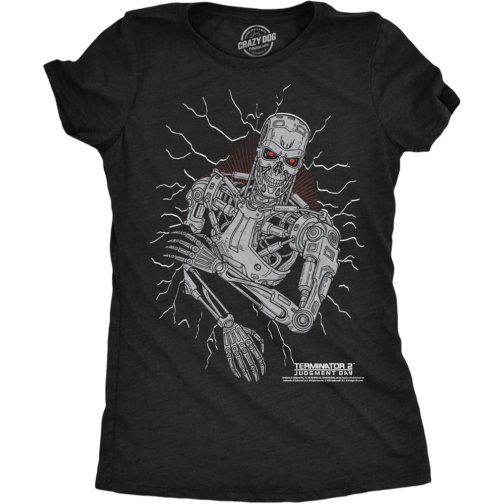 image:imageWomens Terminator 2 Judgement Day Tm T Shirts Retro Movie TeesHeather Black T 800 Bust Through