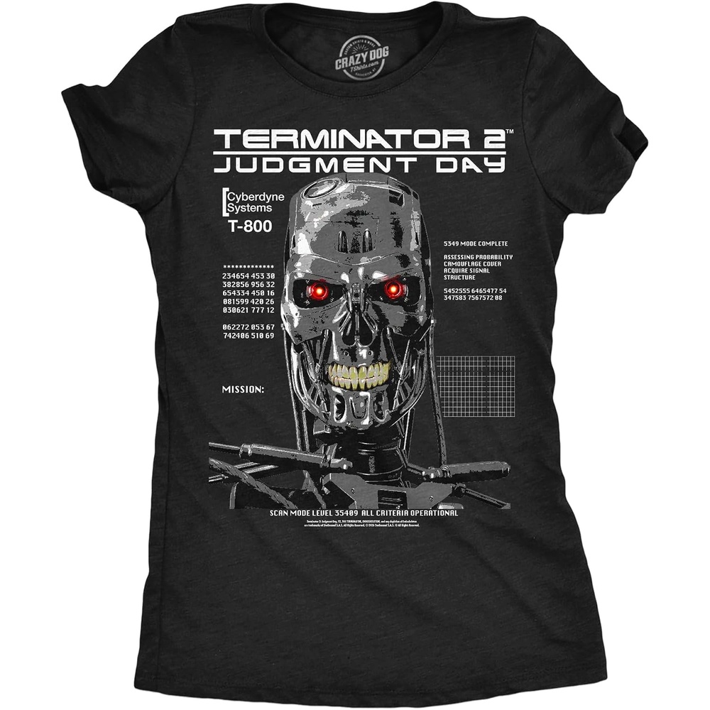 image:imageWomens Terminator 2 Judgement Day Tm T Shirts Retro Movie TeesHeather Black T 800 Endo Skull