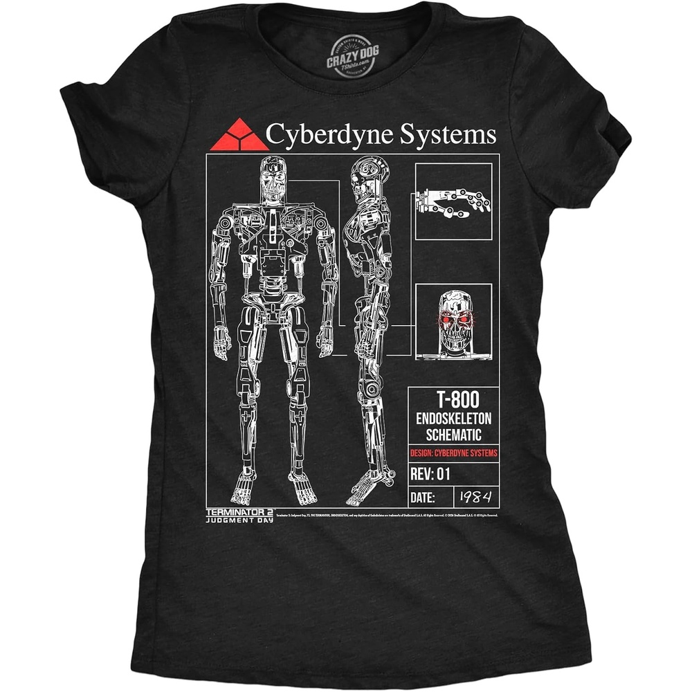 image:imageWomens Terminator 2 Judgement Day Tm T Shirts Retro Movie TeesHeather Black T 800 Endoskeleton