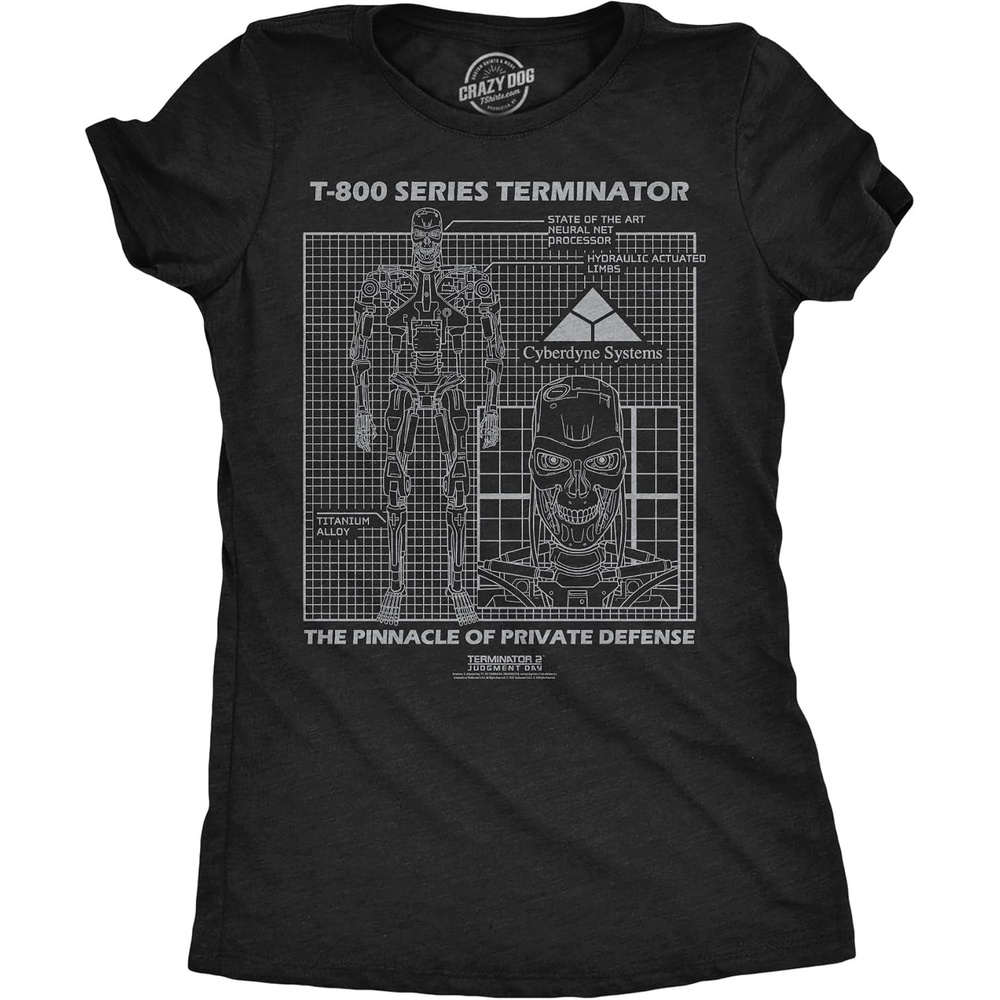 image:imageWomens Terminator 2 Judgement Day Tm T Shirts Retro Movie TeesHeather Black T 800 Schematic