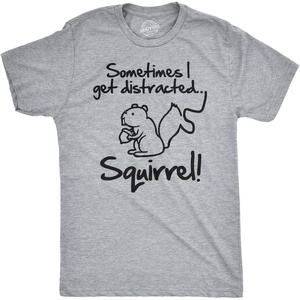 Mens Funny Animal Shirts Crazy Polar Bear Goat Flip Squirrel Hunter and Crow Animal Graphic Tees | Funny T Shirts, Graphic Apparel for Men, Cool Political Short Sleeve, Soft Cotton Blend, Novelty Tees for Guys(Light Heather Grey – Distracted Squirrel)