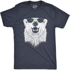 Mens Funny Animal Shirts Crazy Polar Bear Goat Flip Squirrel Hunter and Crow Animal Graphic Tees | Funny T Shirts, Graphic Apparel for Men, Cool Political Short Sleeve, Soft Cotton Blend, Novelty Tees for Guys(Heather Navy – Polar Sunglasses)