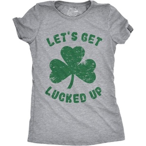 Womens Lets Get Lucked Up T Shirt Funny Lucky Drinking Tee | Funny T Shirts, Saint Patrick’s Day Tops for Women, Cool Drinking Top, Soft Cotton Blend, Women’s Novelty Tees(Light Heather Grey)