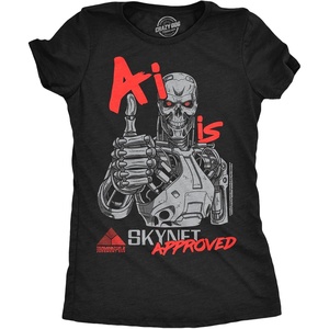 Womens Terminator 2 Judgement Day (Tm) T Shirts Retro Movie Tees(Heather Black – Ai Skynet Approved)
