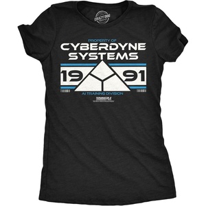 Womens Terminator 2 Judgement Day (Tm) T Shirts Retro Movie Tees(Heather Black – Cyberdyne Systems 1991)