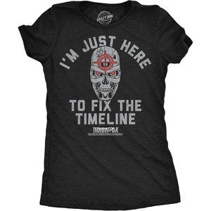 Womens Terminator 2 Judgement Day (Tm) T Shirts Retro Movie Tees(Heather Black – Fix Timeline)