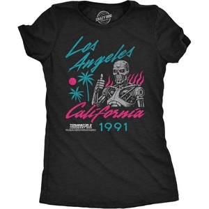 Womens Terminator 2 Judgement Day (Tm) T Shirts Retro Movie Tees(Heather Black – Los Angeles 1991)