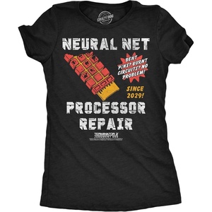 Womens Terminator 2 Judgement Day (Tm) T Shirts Retro Movie Tees(Heather Black – Neural Net Processor Repair)