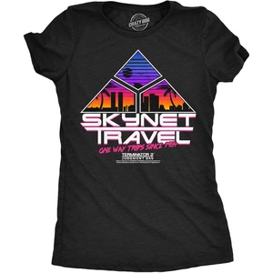 Womens Terminator 2 Judgement Day (Tm) T Shirts Retro Movie Tees(Heather Black – Skynet Travel)