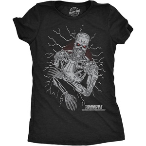 Womens Terminator 2 Judgement Day (Tm) T Shirts Retro Movie Tees(Heather Black – T 800 Bust Through)
