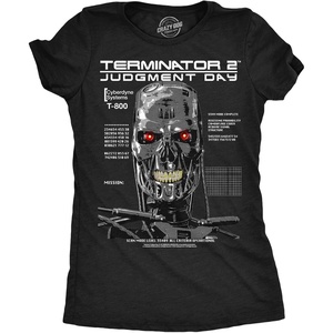 Womens Terminator 2 Judgement Day (Tm) T Shirts Retro Movie Tees(Heather Black – T 800 Endo Skull)