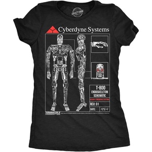 Womens Terminator 2 Judgement Day (Tm) T Shirts Retro Movie Tees(Heather Black – T 800 Endoskeleton)
