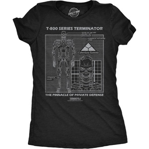 Womens Terminator 2 Judgement Day (Tm) T Shirts Retro Movie Tees(Heather Black – T 800 Schematic)