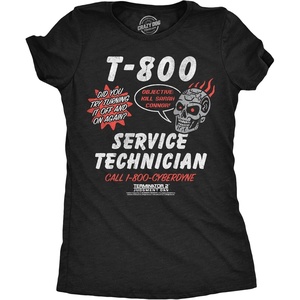Womens Terminator 2 Judgement Day (Tm) T Shirts Retro Movie Tees(Heather Black – T800 Service Tech)