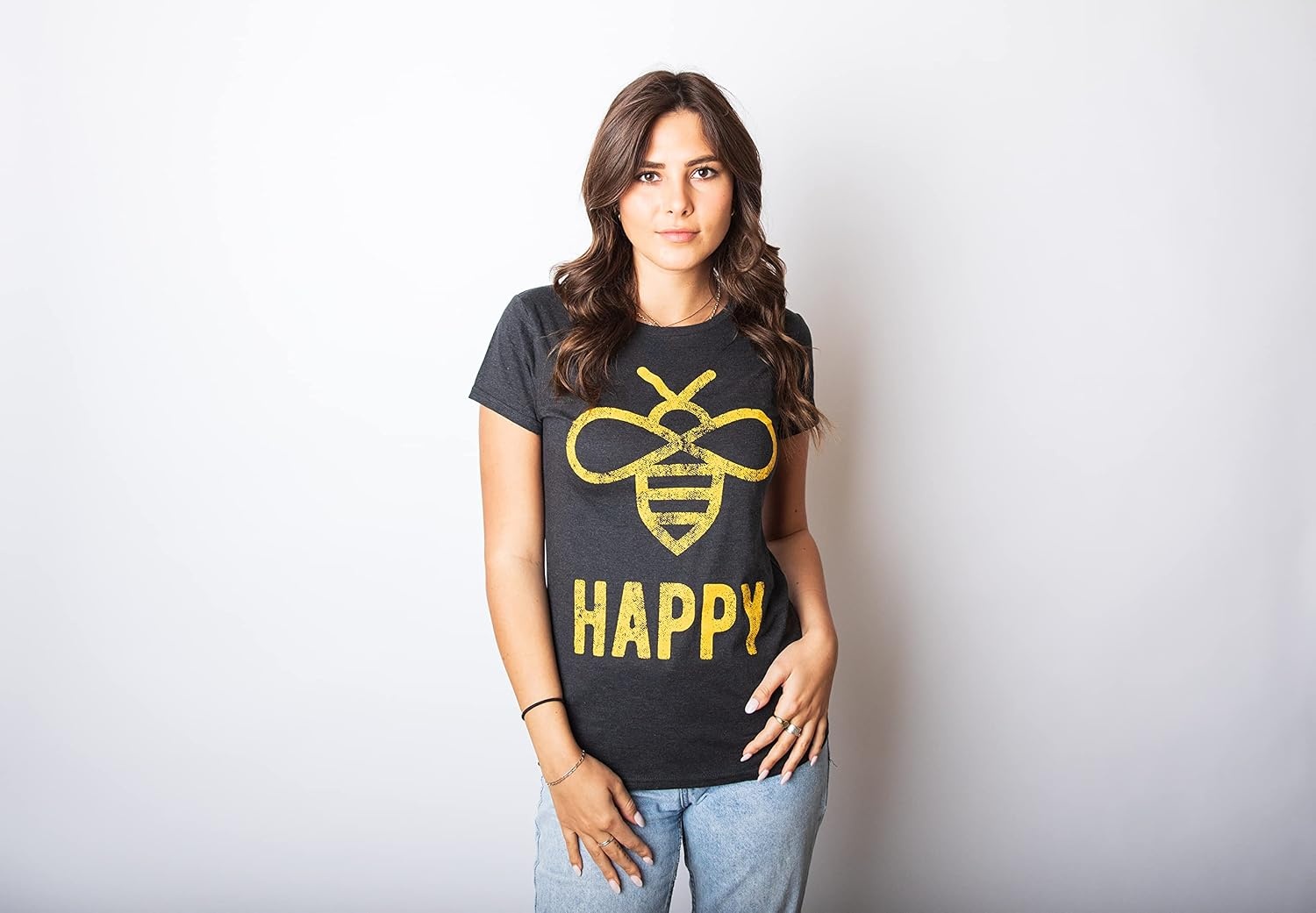 image:imageWomens Funny Animal T Shirts Cute and Sarcastic Nature Tees for WomenHeather Black Bee Happy