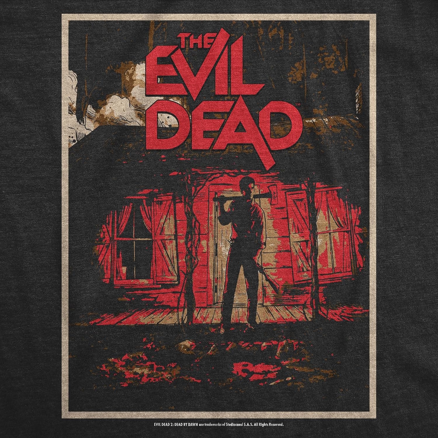 image:imageMens Evil Dead 2 T Shirts Funny Horror Movie Tees for Guys Funny T Shirts Halloween Apparel for Men Cool Movie Short Sleeve Soft Cotton Blend Novelty Tees for GuysHeather Black Evil Dead Cabin Final