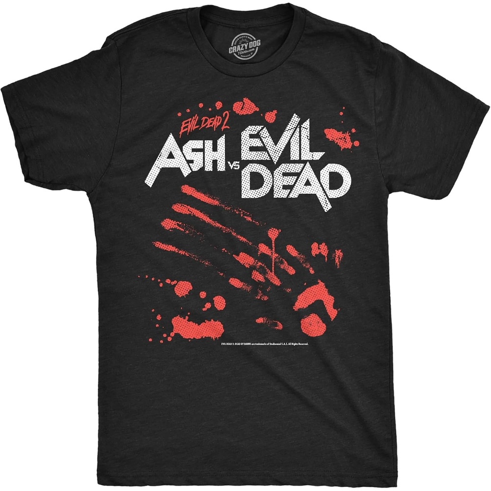 image:imageMens Evil Dead 2 T Shirts Funny Horror Movie Tees for Guys Funny T Shirts Halloween Apparel for Men Cool Movie Short Sleeve Soft Cotton Blend Novelty Tees for GuysHeather Black Ash Vs Evil Dead