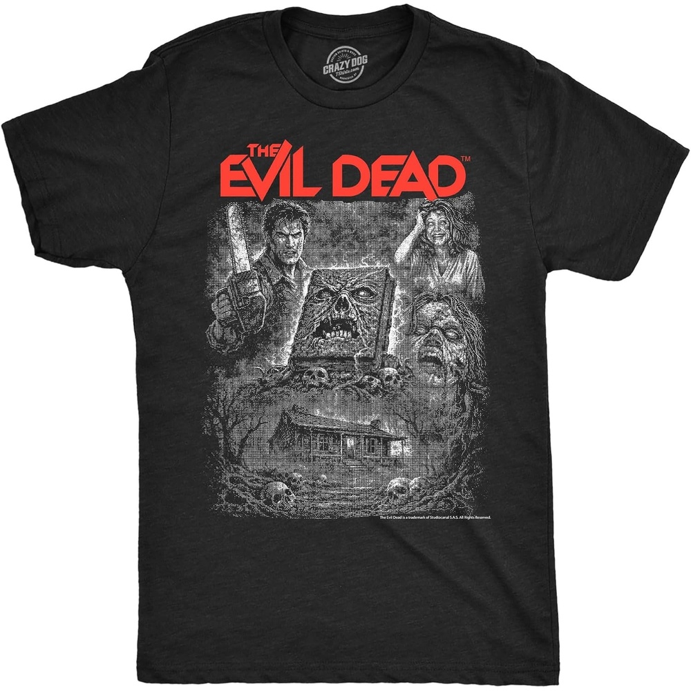 image:imageMens Evil Dead 2 T Shirts Funny Horror Movie Tees for Guys Funny T Shirts Halloween Apparel for Men Cool Movie Short Sleeve Soft Cotton Blend Novelty Tees for GuysHeather Black Evil Dead Collage
