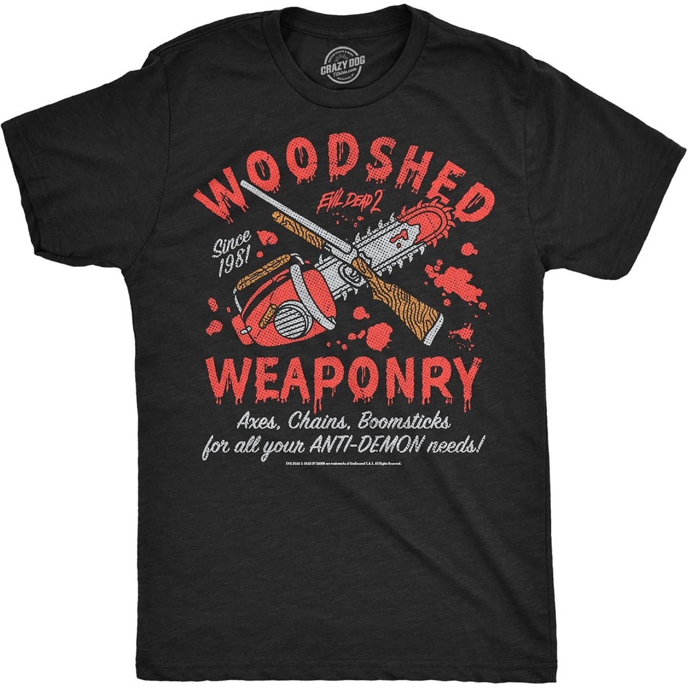 image:imageMens Evil Dead 2 T Shirts Funny Horror Movie Tees for Guys  Funny T Shirts Halloween Apparel for Men Cool Movie Short Sleeve Soft Cotton Blend Novelty Tees for GuysHeather Black  Woodshed Weaponry