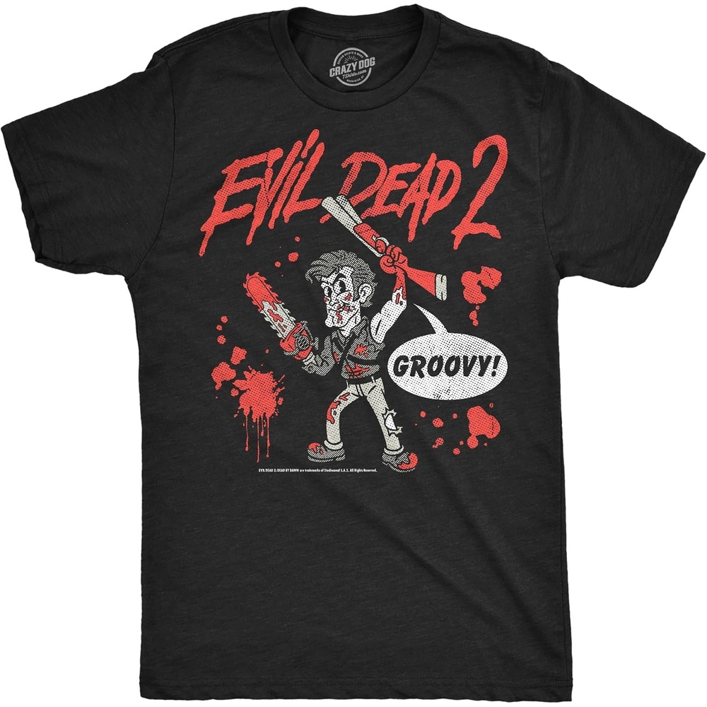 image:imageMens Evil Dead 2 T Shirts Funny Horror Movie Tees for Guys Funny T Shirts Halloween Apparel for Men Cool Movie Short Sleeve Soft Cotton Blend Novelty Tees for GuysHeather Black Cartoon Ash