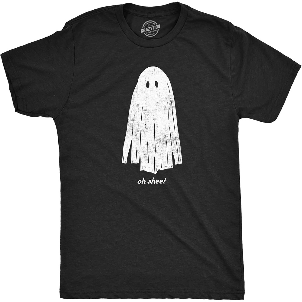 image:imageMens Funny Halloween Shirts Spooky Scary October Tees for Guys Funny T Shirts Halloween Apparel for Men Cool Short Sleeve Soft Cotton Blend Novelty Tees for GuysHeather Black Sheet