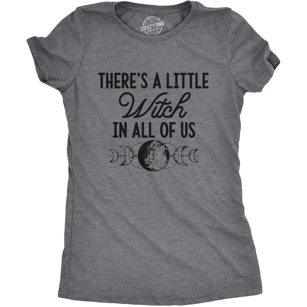 image:imageWomens Theres A Little Witch in All of Us Halloween T Shirt Funny T Shirts Halloween Tops for Women Cool Top Soft Cotton Blend Womens Novelty TeesDark Heather Grey