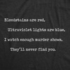 Womens Bloodstains are Red I Watch Murder Shows T Shirt Funny Halloween Graphic Tee(Heather Black)