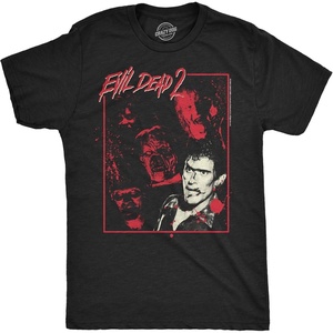 Mens Evil Dead 2 T Shirts Funny Horror Movie Tees for Guys | Funny T Shirts, Halloween Apparel for Men, Cool Movie Short Sleeve, Soft Cotton Blend, Novelty Tees for Guys(Heather Black – Evil Dead 2 Multishot)