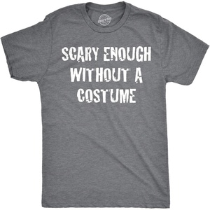 Mens Funny Halloween Shirts Spooky Scary October Tees for Guys | Funny T Shirts, Halloween Apparel for Men, Cool Short Sleeve, Soft Cotton Blend, Novelty Tees for Guys(Dark Heather Grey – Scary Enough)
