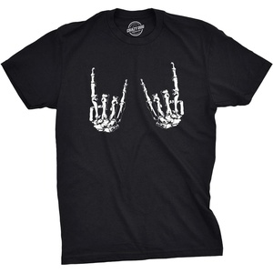 Mens Heavy Metal Bones Hands T Shirt Funny Rock On Tee | Funny T Shirts, Halloween Apparel for Men, Cool Music Short Sleeve, Soft Cotton Blend, Novelty Tees for Guys(Black)