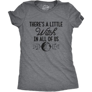 Womens There’s A Little Witch in All of Us Halloween T Shirt | Funny T Shirts, Halloween Tops for Women, Cool Top, Soft Cotton Blend, Women’s Novelty Tees(Dark Heather Grey)