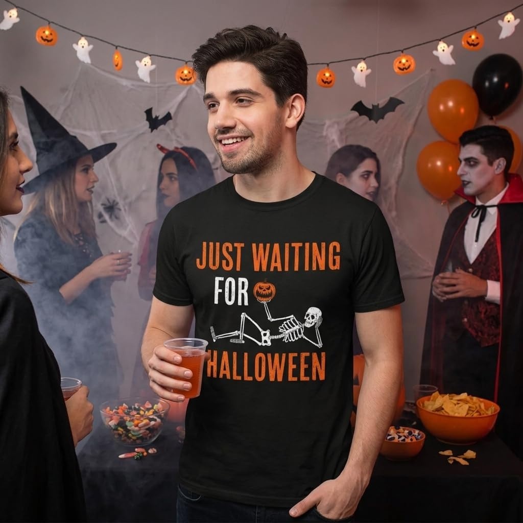image:imageMens Funny T Shirts Just Waiting for Halloween Sarcastic Graphic Novelty Tee for Men