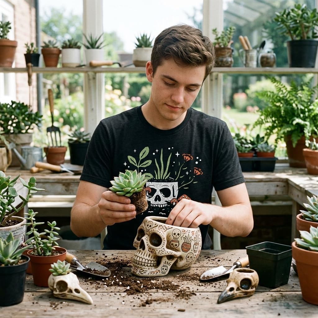 image:imageMens Skull Flowers T Shirt Funny Spooky House Plant Horticulture Lovers Tee for GuysHeather Black Skullflowers