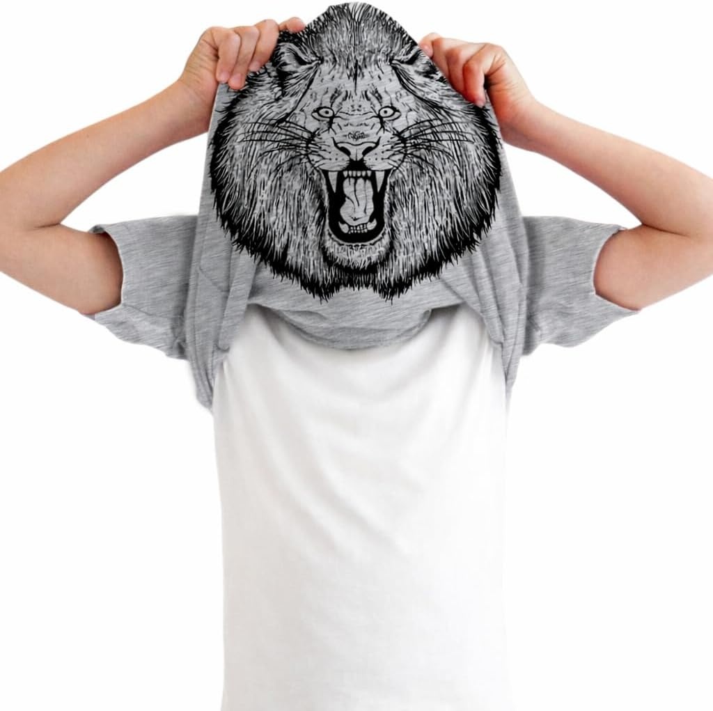 image:imageYouth Flip T Shirts Funny Childrens Tees with Unique Flip Design for Kids Funny Childrens Apparel Graphic Tops for Kid Cool Flip Short Sleeve Animal Soft Cotton Blend Novelty Tees for KidsLion