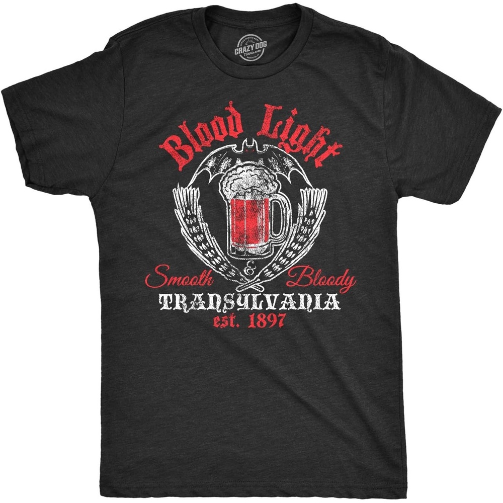 image:imageMens Blood Light T Shirt Funny Halloween Beer Parody Vampire Tee for Guys Funny T Shirts Halloween Apparel for Men Cool Adult Humor Short Sleeve Soft Cotton Blend Novelty Tees for GuysHeather Black