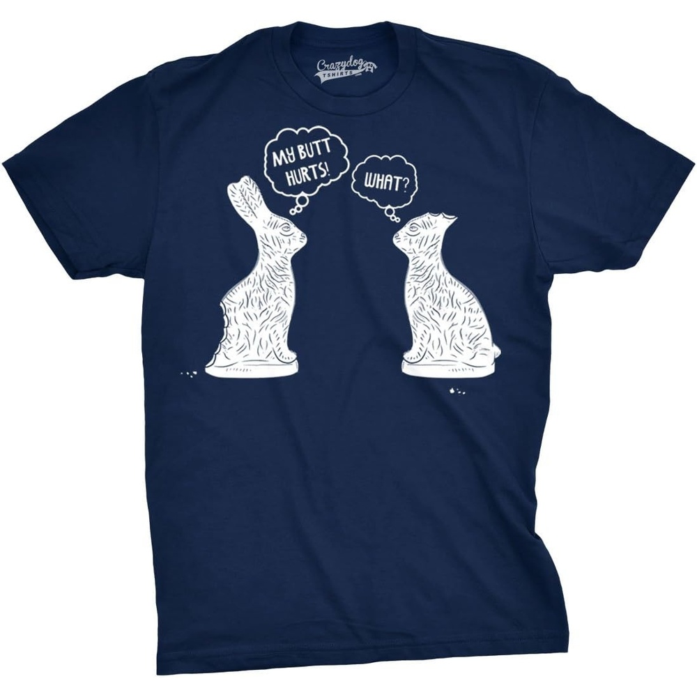 image:imageMens My Butt Hurts Funny Easter Egg Chocolate Bunny T Shirt Funny T Shirts Easter Apparel for Men Cool Sarcastic Short Sleeve Soft Cotton Blend Novelty Tees for GuysNavy