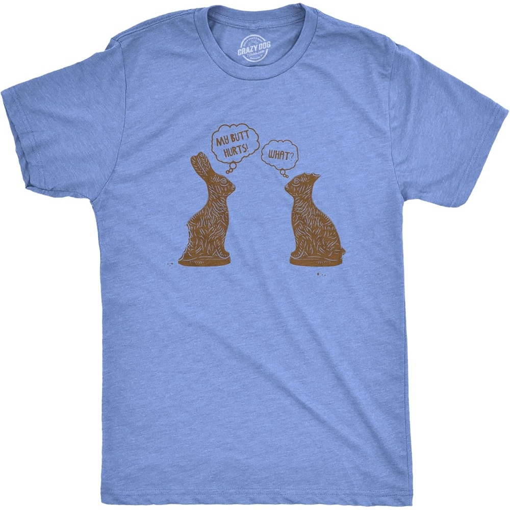image:imageMens My Butt Hurts Funny Easter Egg Chocolate Bunny T Shirt Funny T Shirts Easter Apparel for Men Cool Sarcastic Short Sleeve Soft Cotton Blend Novelty Tees for GuysHeather Light Blue