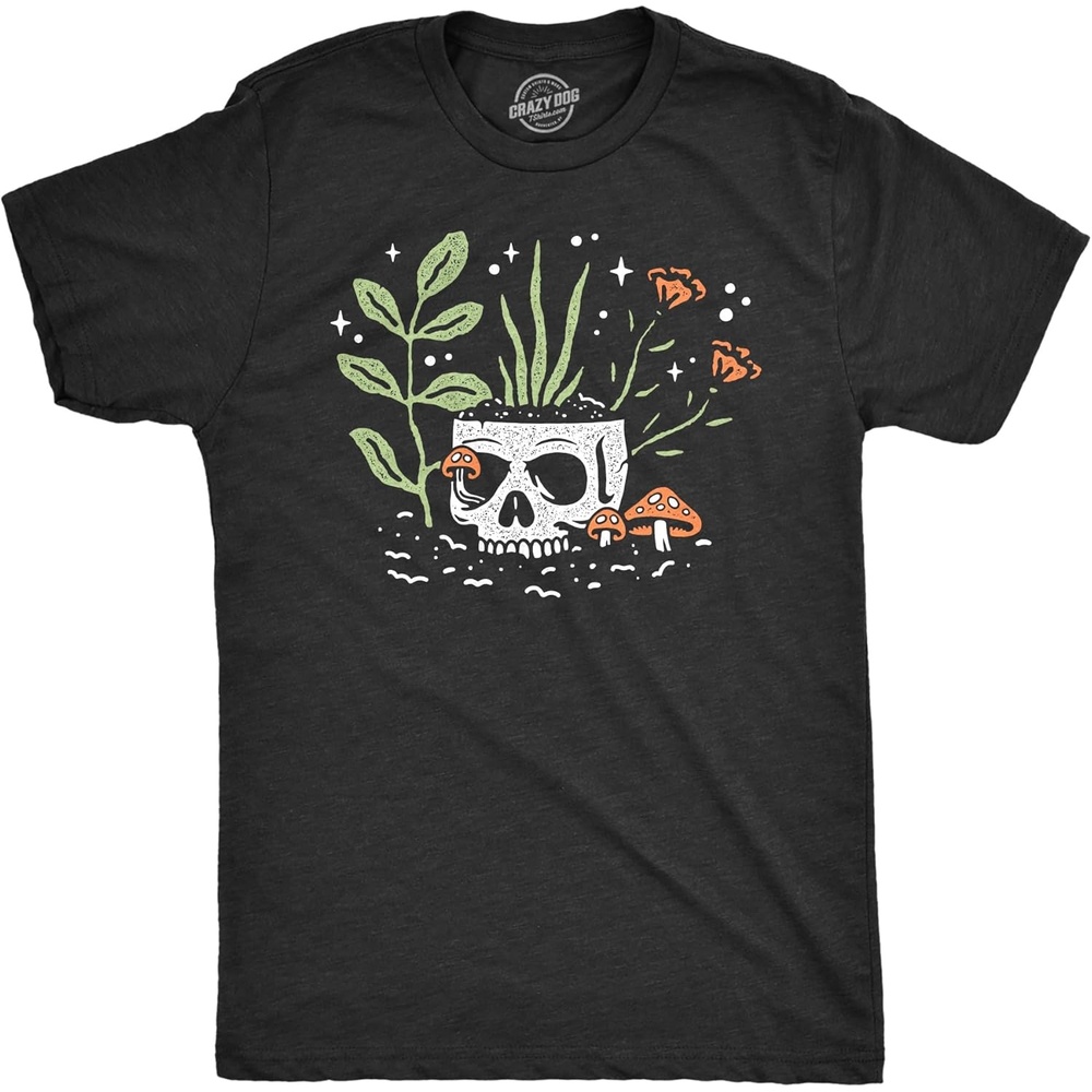 image:imageMens Skull Flowers T Shirt Funny Spooky House Plant Horticulture Lovers Tee for GuysHeather Black  Skullflowers