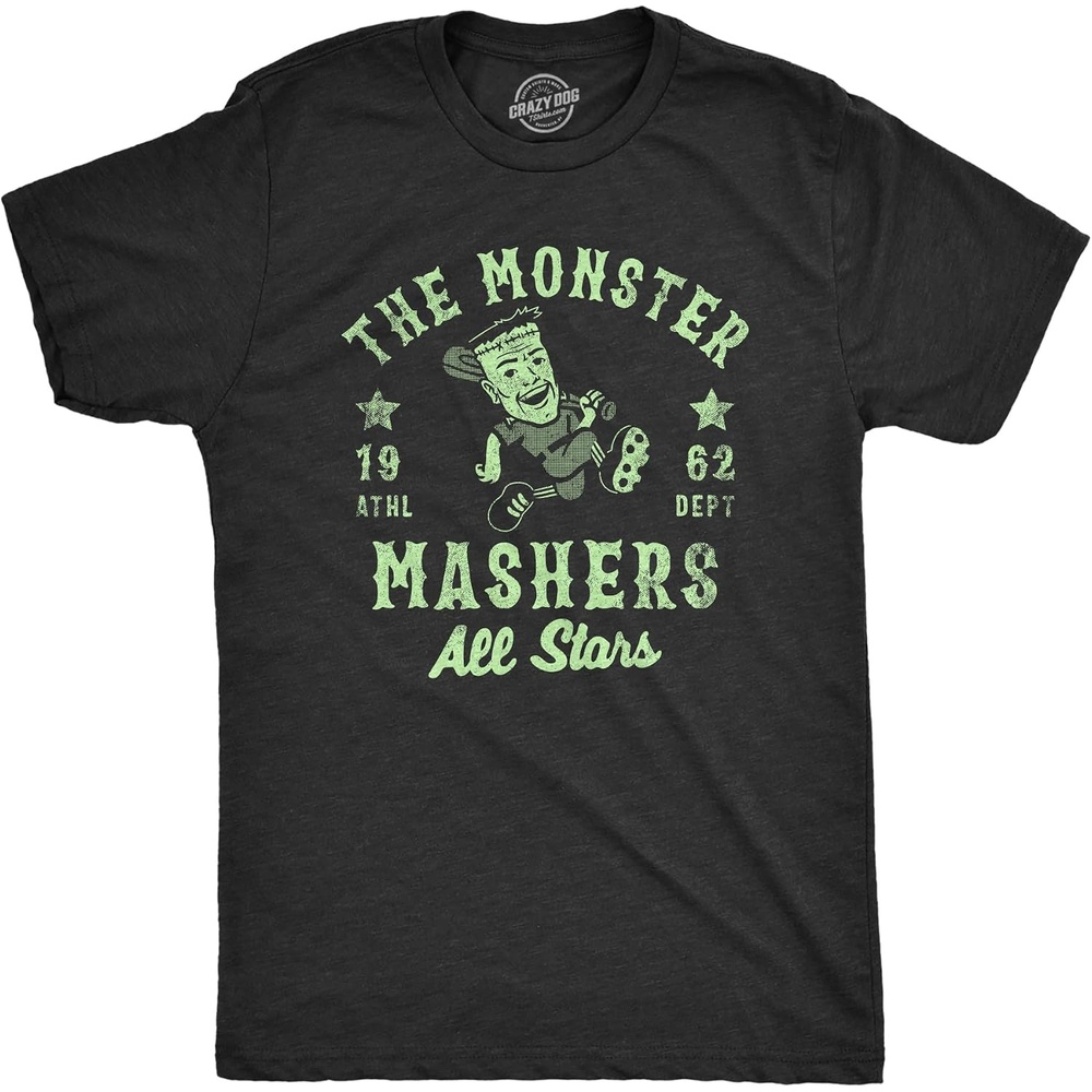 image:imageMens The Monster Mashers All Stars T Shirt Funny Halloween Baseball Team Tee for GuysHeather Black Monster
