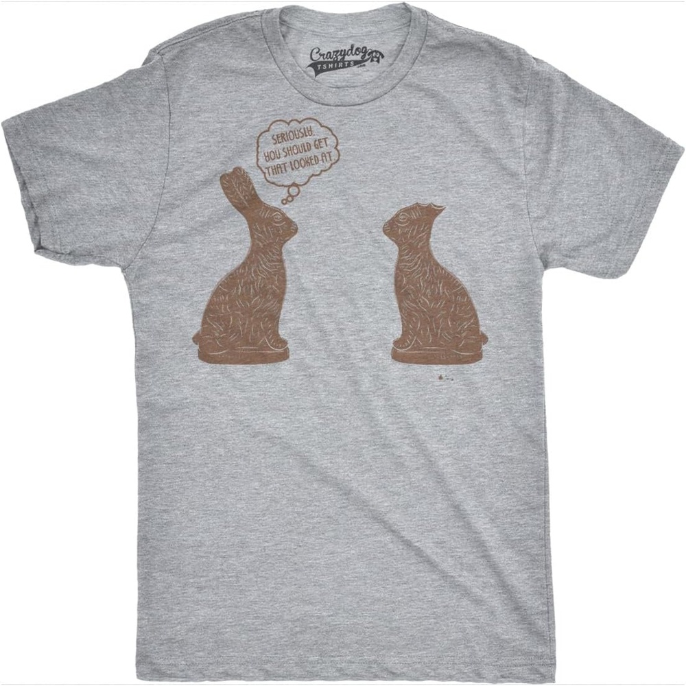 image:imageMens You Should Get That Looked At Easter Chocolate Bunny Tee  Funny T Shirts Easter Apparel for Men Cool Short Sleeve Soft Cotton Blend Novelty Tees for GuysLight Heather Grey