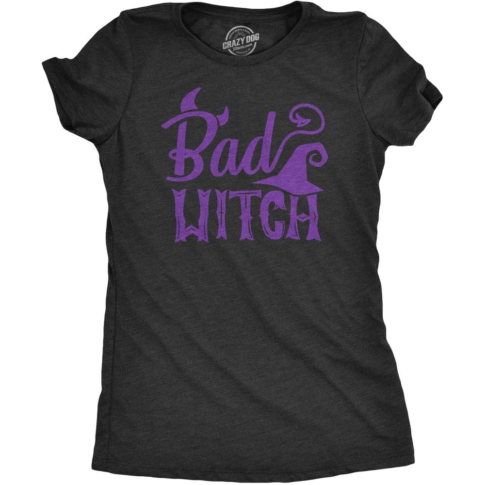 image:imageWomens Bad Witch T Shirt Funny Halloween Movie Tee for Ladies  Funny T Shirts Halloween Tops for Women Cool Movie Top Soft Cotton Blend Womens Novelty TeesHeather Black