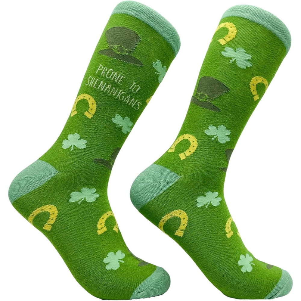 image:imageWomens Prone to Shenanigans Socks Funny St Paddys Day Footwear Funny Graphic Socks Saint Patricks Day Sock Cool Sarcastic Sock Stretchy and Soft Novelty Socks