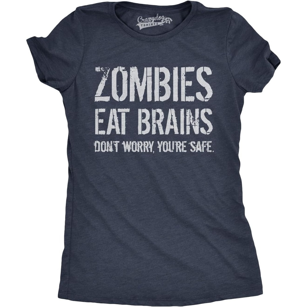 image:imageWomens Zombies Eat Brains so Youre Safe Funny T Shirt Funny T Shirts Halloween Tops for Women Cool Sarcastic Top Zombie Soft Cotton Blend Womens Novelty TeesNavy