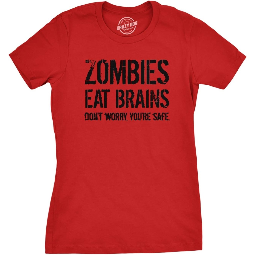 image:imageWomens Zombies Eat Brains so Youre Safe Funny T Shirt Funny T Shirts Halloween Tops for Women Cool Sarcastic Top Zombie Soft Cotton Blend Womens Novelty TeesHeather Red